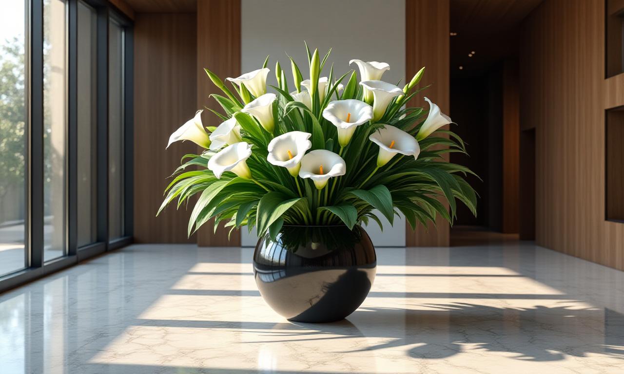 Sophisticated corporate lobby with architectural floral design