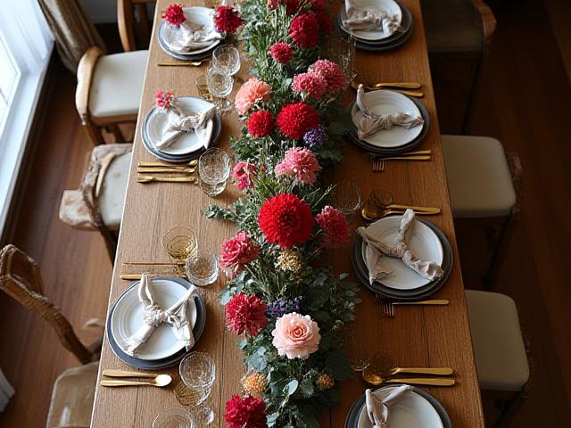 Lush floral setting for a private birthday dinner